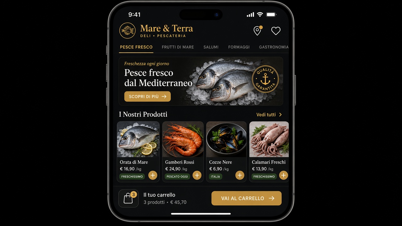 App food ordering per pescheria e gastronomia